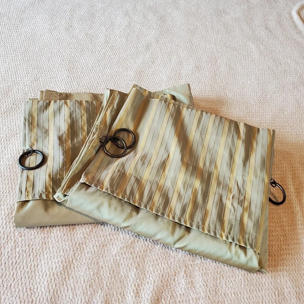 Waverly Curtain‎ 2 Panels Made In Turkey Set Of 2 Gold Color Striped Top 86x50